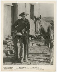 9j1427 OUTLAW 8.25x10.25 still 1946 Jack Buetel standing and pointing gun by horse!