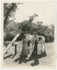 9j1530 VIRGINIAN 8.25x10 still 1929 far shot of young Gary Cooper & Mary Brian flirting by horses!