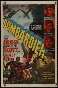 9j0127 BOMBARDIER 1sh 1943 Pat O'Brien, Randolph Scott, cool art of bombers in action!