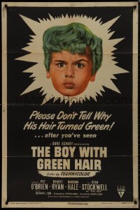 9j0131 BOY WITH GREEN HAIR 1sh 1948 huge headshot of Dean Stockwell, a kid who wants to end war!