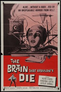 9j0132 BRAIN THAT WOULDN'T DIE 1sh 1962 alive w/o a body, horror art of Leith by Reynold Brown!