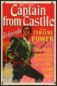 9j0139 CAPTAIN FROM CASTILE 1sh 1947 great c/u art of Tyrone Power with sword by Sergio Gargiulo!