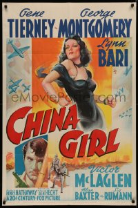 9j0142 CHINA GIRL 1sh 1942 sexiest art of Gene Tierney, George Montgomery, Ben Hecht wrote it, rare!