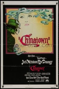 9j0143 CHINATOWN 1sh 1974 Pearsall art of smoking Jack Nicholson & Faye Dunaway, Roman Polanski