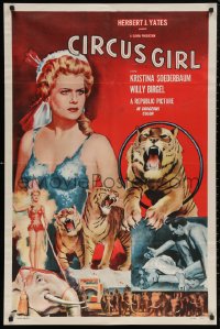 9j0147 CIRCUS GIRL 1sh 1956 cool art of sexy Kristina Soederbaum with circus tigers & elephants!