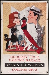 9j0172 DESIGNING WOMAN style B 1sh 1957 art of Gregory Peck & Lauren Bacall by Jacques Kapralik!