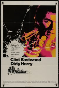 9j0179 DIRTY HARRY 1sh 1971 art of Clint Eastwood pointing his .44 magnum, Don Siegel crime classic!