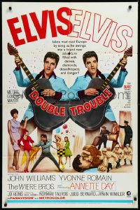 9j0185 DOUBLE TROUBLE 1sh 1967 cool mirror image of rockin' Elvis Presley playing guitar!