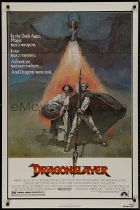 9j0193 DRAGONSLAYER 1sh 1981 cool Jeff Jones fantasy artwork of Peter MacNicol w/spear & dragon!