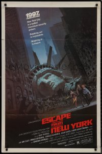 9j0208 ESCAPE FROM NEW YORK 1sh 1981 Carpenter, art of handcuffed Lady Liberty by Stan Watts!