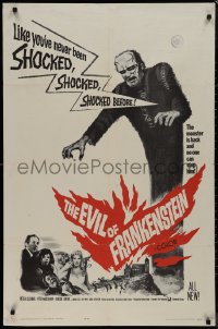 9j0211 EVIL OF FRANKENSTEIN 1sh 1964 Cushing, Hammer, he's back & no one can stop him!