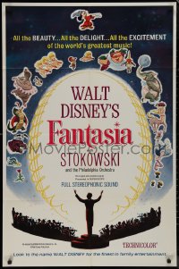 9j0217 FANTASIA 1sh R1963 great image of Mickey Mouse & others, Disney musical cartoon classic!