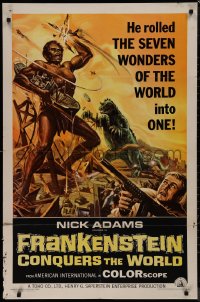 9j0233 FRANKENSTEIN CONQUERS THE WORLD 1sh 1966 Toho, art of monsters terrorizing by Reynold Brown!
