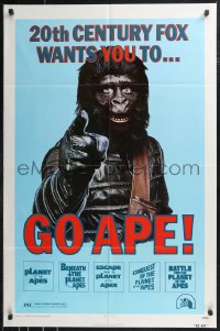 9j0248 GO APE 1sh 1974 5-bill Planet of the Apes, wonderful Uncle Sam parody art!