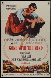 9j0254 GONE WITH THE WIND 1sh R1961 Clark Gable carrying Vivien Leigh over burning Atlanta!