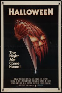 9j0263 HALLOWEEN 1sh 1978 John Carpenter classic, great Bob Gleason art with green ratings box!