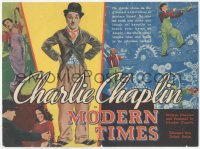 9j0039 MODERN TIMES herald 1936 classic Charlie Chaplin comedy, wonderful full-color images, rare!