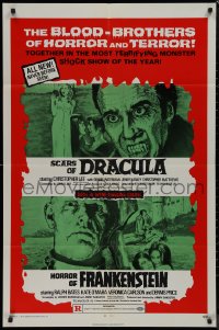 9j0277 HORROR OF FRANKENSTEIN/SCARS OF DRACULA 1sh 1971 with the blood-brothers of horror & terror!