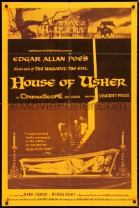 9j0279 HOUSE OF USHER military 1sh R1970s Poe's tale of ungodly & evil, Brown art, day-glo orange!