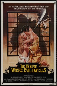 9j0280 HOUSE WHERE EVIL DWELLS 1sh 1982 art of sexy lovers about to be sliced in half by Solie!