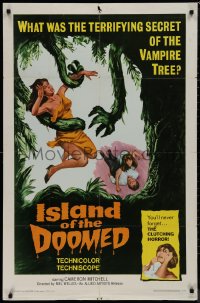 9j0292 ISLAND OF THE DOOMED 1sh 1966 cool art of sexy woman attacked by vampire tree!