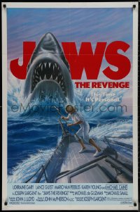 9j0300 JAWS: THE REVENGE 1sh 1987 great artwork of shark attacking ship, this time it's personal!