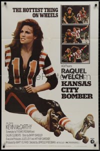 9j0308 KANSAS CITY BOMBER revised 1sh 1972 sexy roller derby girl Raquel Welch, the hottest thing on wheels!