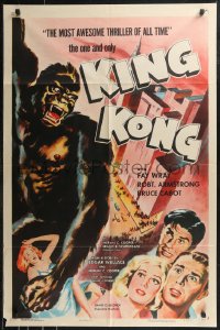9j0313 KING KONG 1sh R1956 different art of him with sexy Fay Wray on Empire State Building, rare!