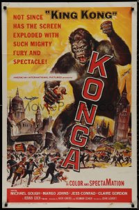 9j0316 KONGA 1sh 1961 great horror sci-fi art of giant angry ape terrorizing city by Reynold Brown!