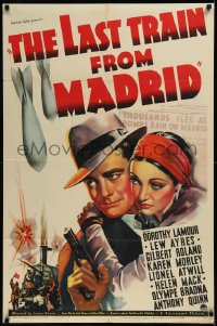 9j0319 LAST TRAIN FROM MADRID 1sh 1937 cool art of Dorothy Lamour, Lew Ayres & bombs, ultra rare!