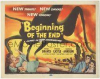 9j0566 BEGINNING OF THE END TC 1957 the U.S. may use the A-bomb to destroy the giant grasshoppers!
