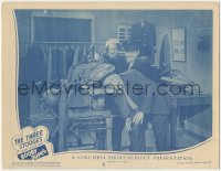 9j0666 BOOBY DUPES linen LC 1945 Three Stooges, Larry watches Moe put Curly's head in a press, rare!