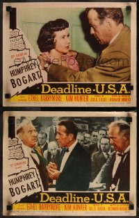 9j1151 DEADLINE-U.S.A. 2 LCs 1952 Kim Hunter glares at Humphrey Bogart, best journalism movie ever!