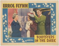 9j0726 FOOTSTEPS IN THE DARK LC 1941 Lucille Watson staring at Errol Flynn & Brenda Marshall!