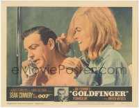 9j0750 GOLDFINGER LC #2 1964 c/u of sexy Shirley Eaton behind Sean Connery as James Bond on phone!