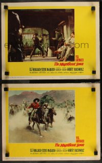 9j1159 MAGNIFICENT SEVEN 2 LCs 1960 Eli Wallach as Calvera leads men on horseback, Robert Vaughn!