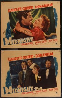 9j1160 MIDNIGHT 2 LCs 1939 both great images with sexy Claudette Colbert & Don Ameche!