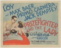 9j0611 PRIZEFIGHTER & THE LADY TC 1933 art of sexy Myrna Loy & boxer Max Baer in ring, ultra rare!