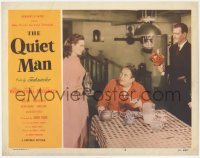 9j0884 QUIET MAN LC #8 1951 John Wayne brings flowers to Maureen O'Hara, Victor McLaglen watches!