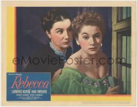 9j0885 REBECCA LC R1946 Alfred Hitchcock, c/u of Joan Fontaine & Judith Anderson eavesdropping!