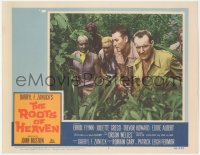 9j0906 ROOTS OF HEAVEN LC #7 1958 Errol Flynn & Trevor Howard in African jungle, John Huston!
