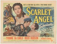 9j0617 SCARLET ANGEL TC 1952 artwork of sailor Rock Hudson & sexy gambling Yvonne DeCarlo!