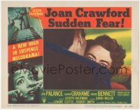9j0951 SUDDEN FEAR LC #3 1952 great close up of terrified Joan Crawford behind shoulder, film noir!