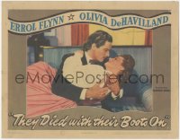 9j0962 THEY DIED WITH THEIR BOOTS ON LC 1941 romantic close up of Errol Flynn & Olivia De Havilland!