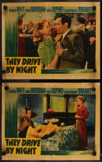 9j1166 THEY DRIVE BY NIGHT 2 LCs 1940 George Raft dancing with and in bed next to sexy Ann Sheridan!