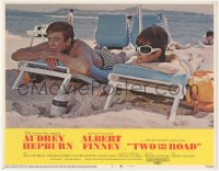 9j0981 TWO FOR THE ROAD LC #6 1967 sexy Audrey Hepburn & Albert Finney laying on the beach!