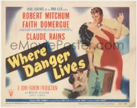 9j0633 WHERE DANGER LIVES TC 1950 classic Zamparelli art of Robert Mitchum & sexy Faith Domergue!