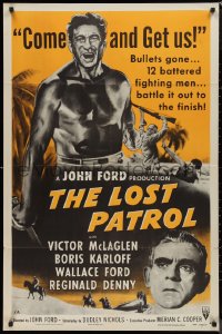 9j0336 LOST PATROL 1sh R1954 Boris Karloff, Victor McLaglen, John Ford's WWI classic!