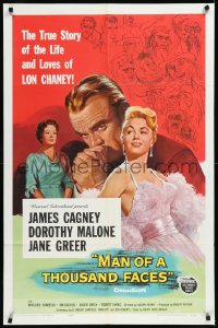 9j0345 MAN OF A THOUSAND FACES 1sh 1957 art of James Cagney as Lon Chaney Sr. by Reynold Brown!