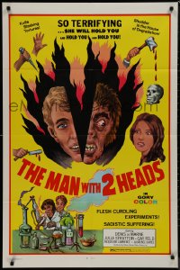 9j0348 MAN WITH TWO HEADS 1sh 1972 William Mishkin horror, shudder in the house of degradation!
